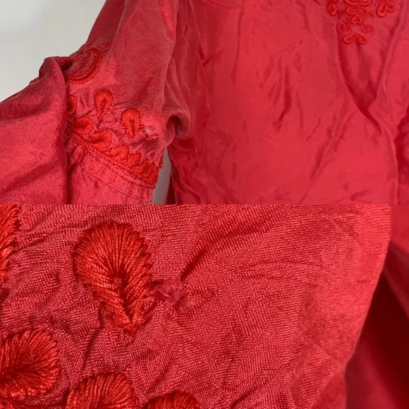 Chicos 100% Silk Bohemian Embroidered Puff Sleeve Blouse Pink Size 1 *Flawed* - Picture 16 of 16